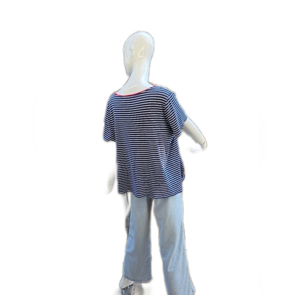 Ralph Lauren Women's Navy and White Striped Tee. 100% Cotton 3X - Picture 2 of 13